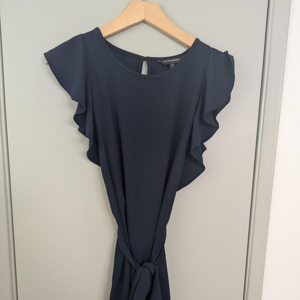 Banana Republic Women's Navy and Blue Dress Ruffle Sleeves Office Work Casual